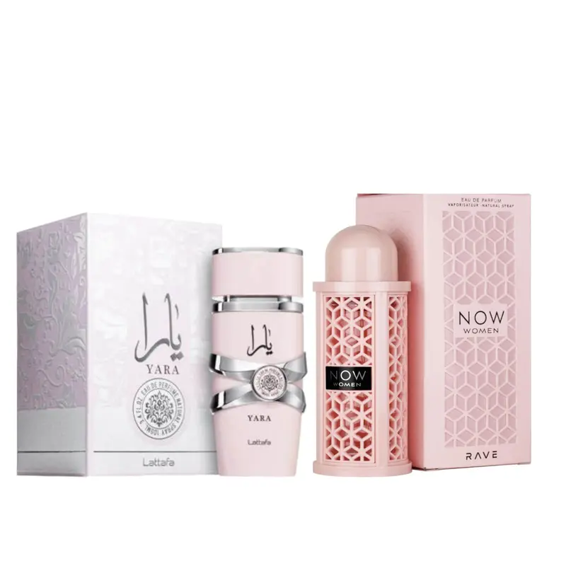 Lattafa Women's Floral EDP Perfume Multi-Pack, Yara + Rave Now Pink Alcohol Base Fragrance Set [Set of 2] 3.4 fl oz Per Bottle