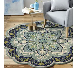 Ox Bay Scalloped Floral Medallion Wool Indoor 4' Round Rug