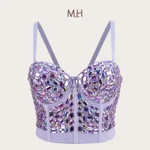 Tube Top Short Handmade Acrylic Drill Colorful Fishbone Corset Summer Rave Outfits Woman  Blind Date Stage Party Shaper Ladies Crop Shirt VestBra Blusas Clothing Sling Wedding Party Sexy Inner Clothes Tank Tops