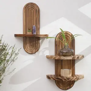 1pc/2pcs Wooden Wall Shelf , Boho Floating Shelves with Retro Arch Design for Wall Decor, Hanging Storage Display Shelf for Plants, Candles, Crystals, Small Decor, Modern Farmhouse Entryway, Bedroom, Living Room, Bathroom, Wall Mounted Shelf