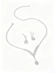 Women's Wedding Jewelry Set, 2-Piece Rhinestone Bride Necklace and Earrings, Elegant Accessories for Bridesmaids and Proms
