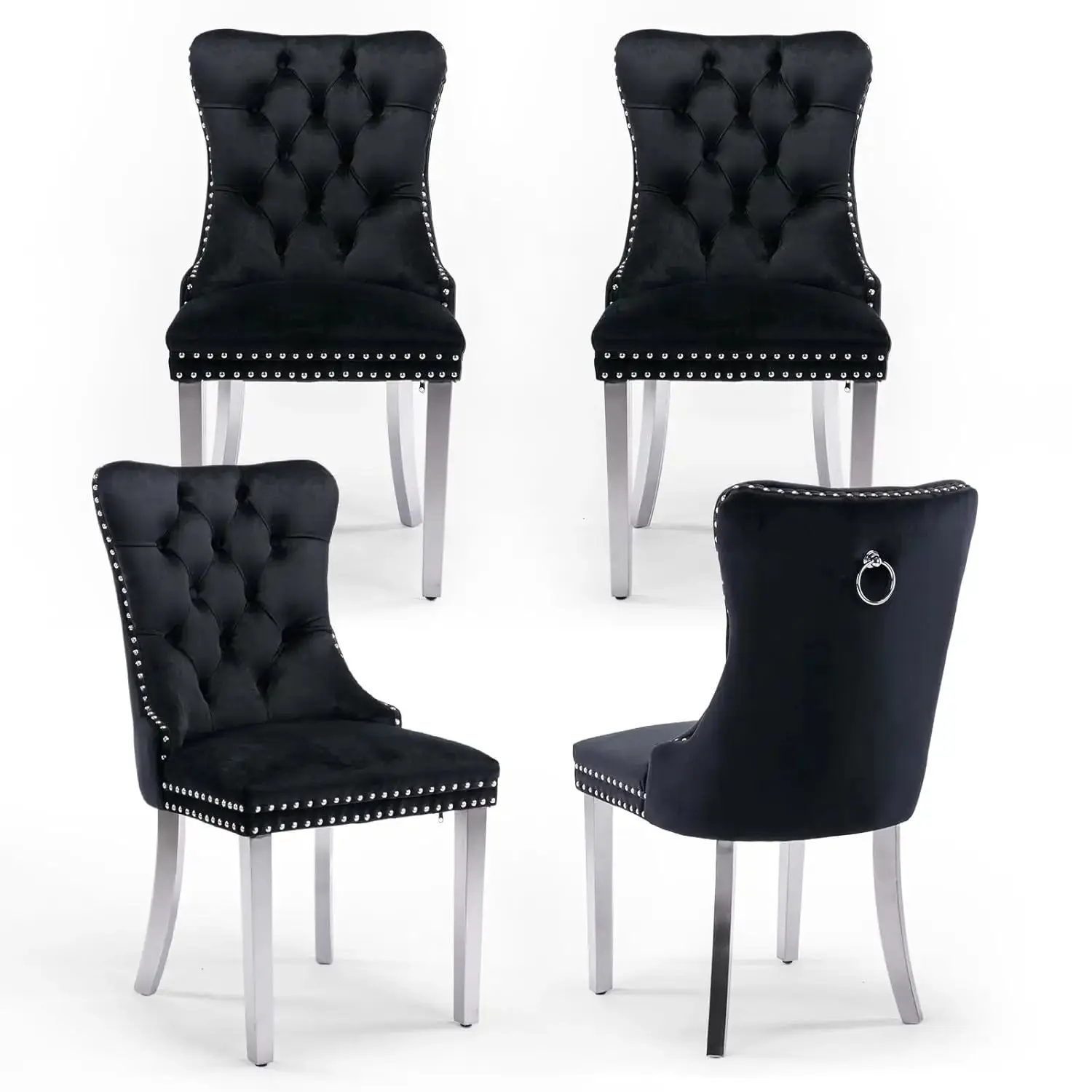 velvet  Upholstered Tufted Dining Chair Set of 4 w/ Nailhead Trim Wood Legs for Dining Room Restaurant Gold, Customized