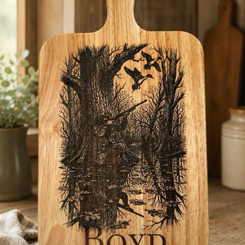 Personalized Duck Hunting Cutting Board | Custom Engraved Oak Paddle Board | Waterfowl Hunter Gift | Father’s Day Gift | Duck Blind Decor
