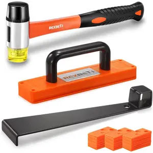43-Piece Upgraded Laminate Flooring Tools, Wood Flooring Installation Kit, Solid Tapping Block with Handle, Durable Pull Bar, Diameter 1 3/8" Reinforced Double-Faced Mallet, 40 Spacers