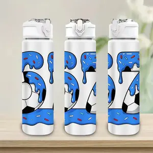 1pc football 67 pattern sports water bottle, Sports Drinking Bottle, 750Ml/26Oz Plastic Sports Water Bottle, Printed Design, Leak-Proof with Pop-Up Lid, Perfect for Outdoor Activities, Fitness, an Ideal Gift for Birthdays, Christmas