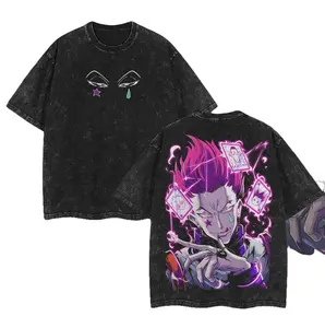 Hisoka Morou - Hunter x Hunter Anime Double Printed Vintage Washed Unisex Oversize Anime Manga Washed Heavyweight Cotton T-shirt, gifts For Anime Fan, Anime Lover