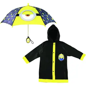 Kids umbrella and poncho raincoat set minions rain wear for boys ages 47