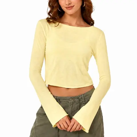 FAIABLE Lightweight Semi-Sheer Long Sleeve Blouse for Women with Bamboo Texture Rolled Edge Design, Off Shoulder Elegant Fit, Subtle Flare Cuff, Stylish White Casual Sun Shirt – Breathable Slim Fit Summer Top for Beach, Office, or Daily Wear