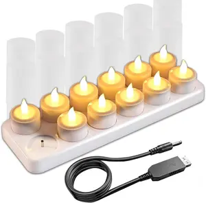 12 count  Lights Candles,Rechargeable  Lights Flameless Candles, Flameless Small Candles with  Base for Room Restaurant Lantern Wedding Christmas Decorations (Remote NOT Included)