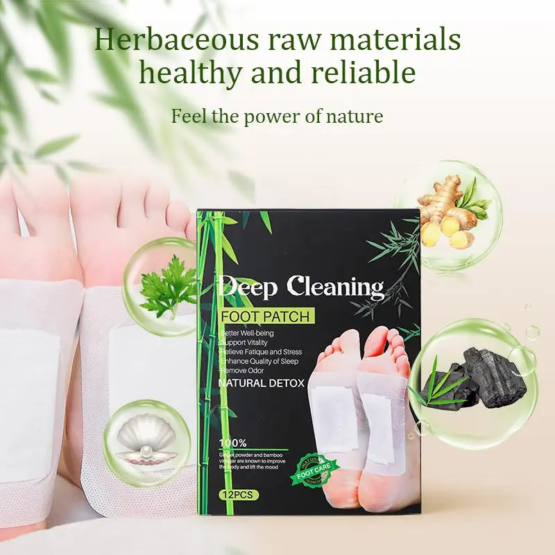 Foot Detox Patches, 12 Count All-Natural Ginger & Bamboo Vinegar Herbal Pads, Foot Care for Men and Women, Supports Relaxation & Improved Sleep, Buy 1 Get 1 Offer      Wellness Ginger Powder, Sleep Aid, Foot Detox Patch