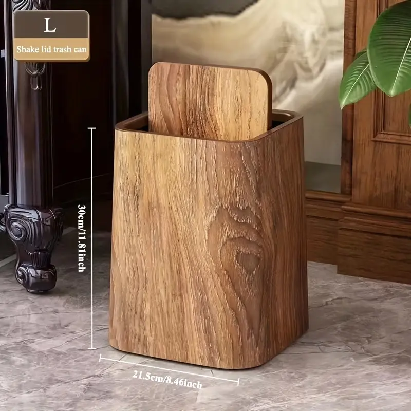 1 Extra-large vintage wood-grain trash can - with odor-proof sealing - rectangular, polished surface trash can, with a swing lid, suitable for use in living rooms, kitchens, bathrooms and hotels（The material is plastic with wood grain.） 1