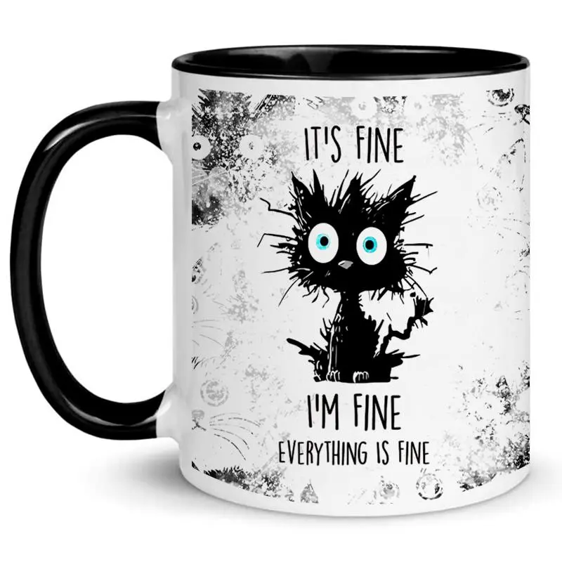 Cartoon Cat & Slogan Pattern Ceramic Mug, 11oz Funny Coffee Mug, Drinking Cup for Home Office Use, Funny Gift Mug, Ceramic Coffee Mugs, Coffee Cups, Drinkware