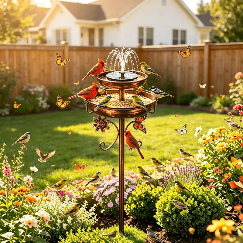 2-Tier Solar Bird Bath & Feeder Combo, Anti-Rust Energy-Saving Freestanding Garden Decor with 1×2-Tier Stand & 1×Solar Floating Fountain for Patio, Backyard