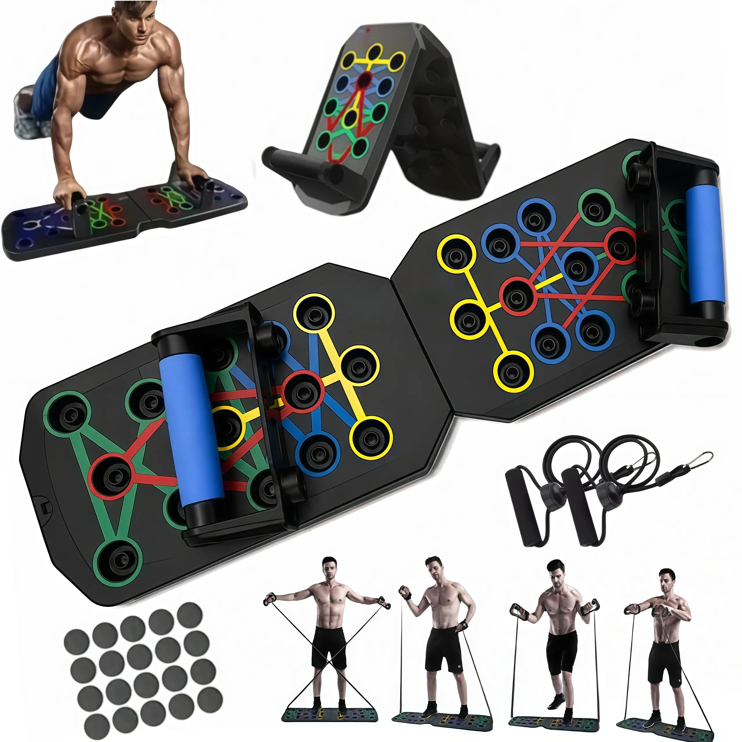 Push Up Board, Foldable Home Workout Equipment with Color-Coded Muscle Targets for Chest, Arms and Core