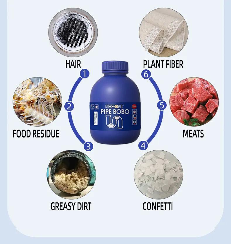 PICKZONE PIPE BOBO -Drain Unclogger Powerful Pipeline Dredging for Kitchen Sinks Shower Drains Tubs Dissolves 200+ Blockages Kills 99% Bacteria Safe for All Pipes Quick Dredging Formula Household Cleaner Bathroom Cleaning Tool