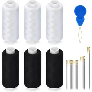 6 Pcs Sewing Thread Kit, 400 Yards Each Spool 402 Polyester Thread with Sewing Needle & Threader, Sewing Threads for Sewing Machine, Hand Stitching, Embroidery