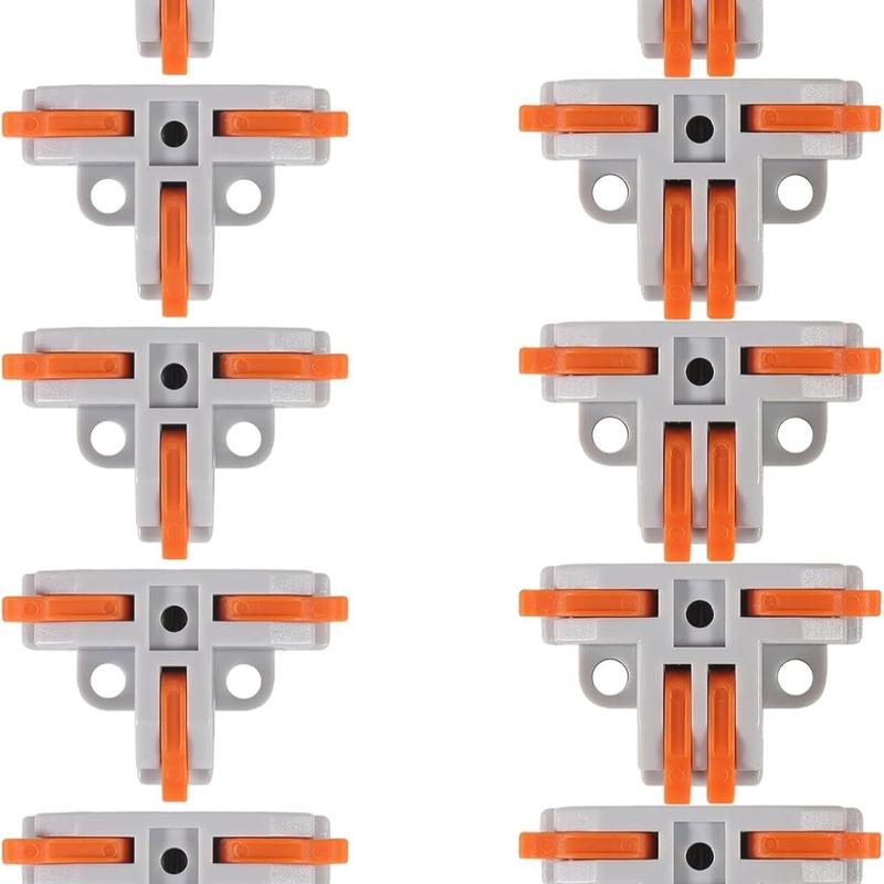 10Pcs Compact Wire Conductor Connector, T-Shape Lever Nut Wire Connector, Quick Splitter 3 Way Electrical Connectors, Quick Snap Connector, AWG 28-12
