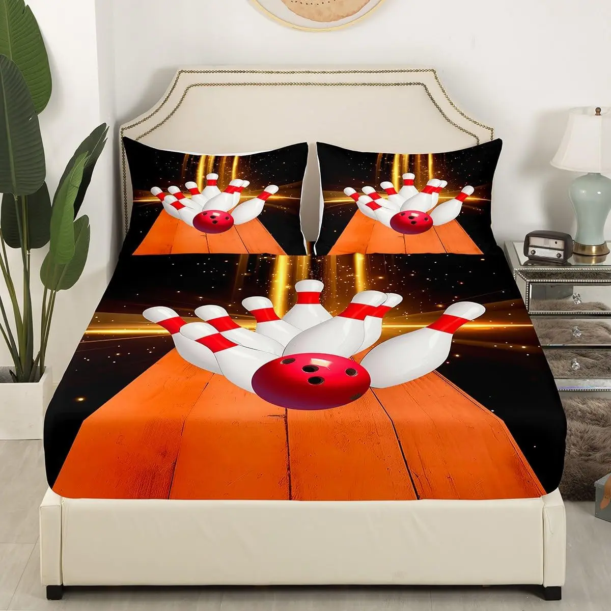 Bowling Ball Bed Set - Fitted Sheet & - Microfiber Bowling Lovers Bed Cover