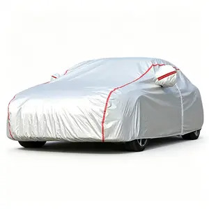 Silver 170T Car Cover with Reflective Strips & Zipper, Waterproof All-Weather UV Protection Dustproof Full Cover for Sedan SUV, 3 Sizes