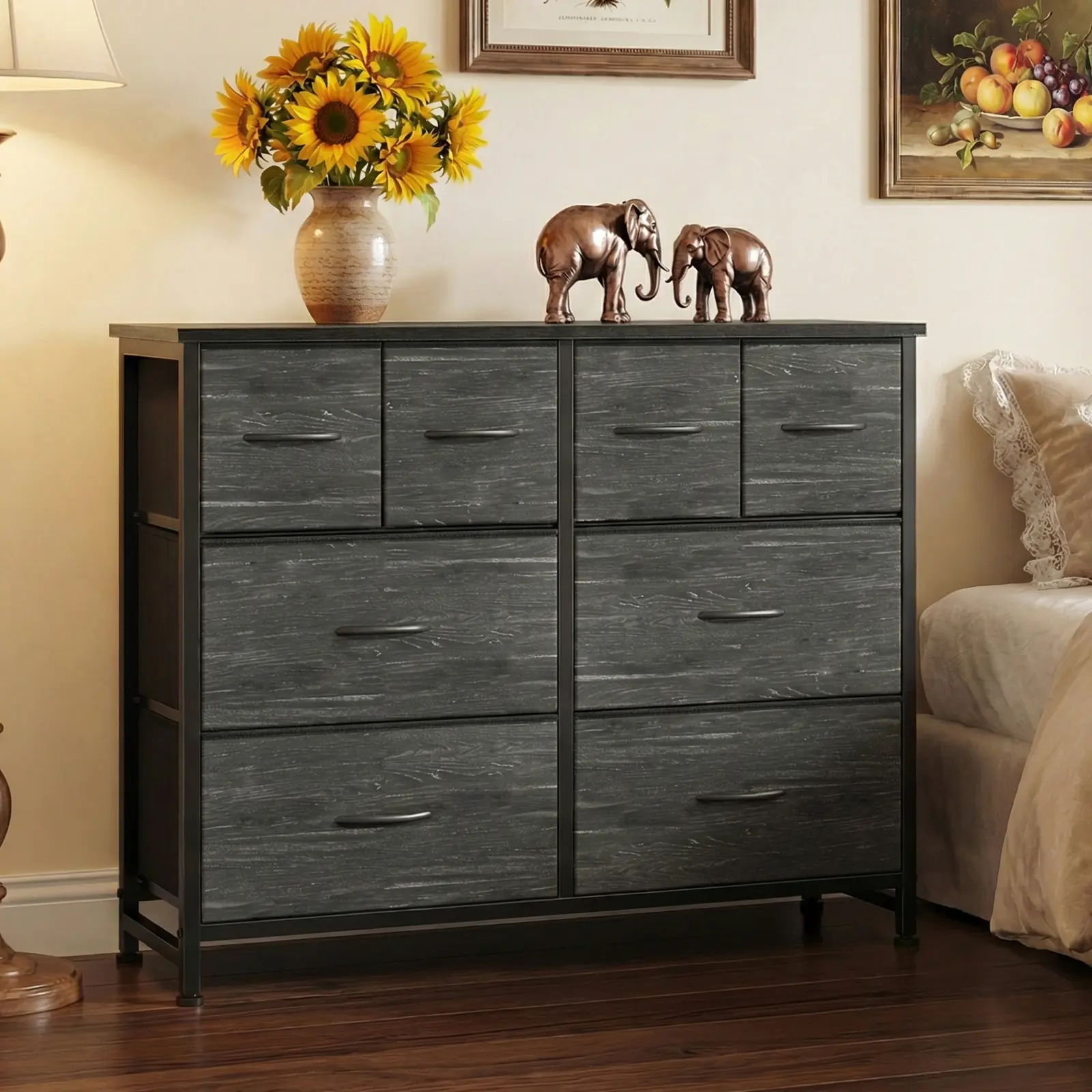 8-Drawer Fabric Chest of Drawers - Wood Top, Metal Frame Modern Storage Cabinet, Storage Organization Furniture for Bedroom, Living Room TV Stand, Apartment Furniture