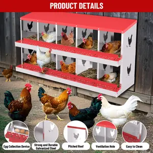 6-10 Hole Chicken Nesting Box - Galvanized Steel Roll Out Egg Collection with Vented Design | Rustproof Laying Box for Hens | Poultry Coop Accessories for Egg Layers