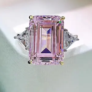 2024 New Yellow Pink and White Gemstone Ring Simple Fashion All-Style Women’s Ring Grandma Cut Rectangular Synthetic Moissanite Rings