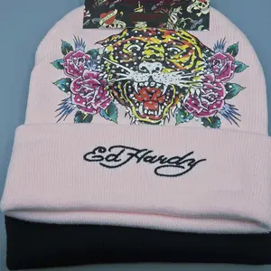 Ed Hardy Women's set of 2 Hats, color: black/light pink,Studded,stretch
