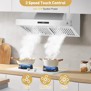 30 Inch Stainless Steel Range Hood, Under Cabinet & Insert Convertible, 400 CFM Strong Suction 3-Speed Exhaust Fan, Touch & Push Button Control with LED Lights, Low Noise Dishwasher Safe Baffle Filters for Kitchen