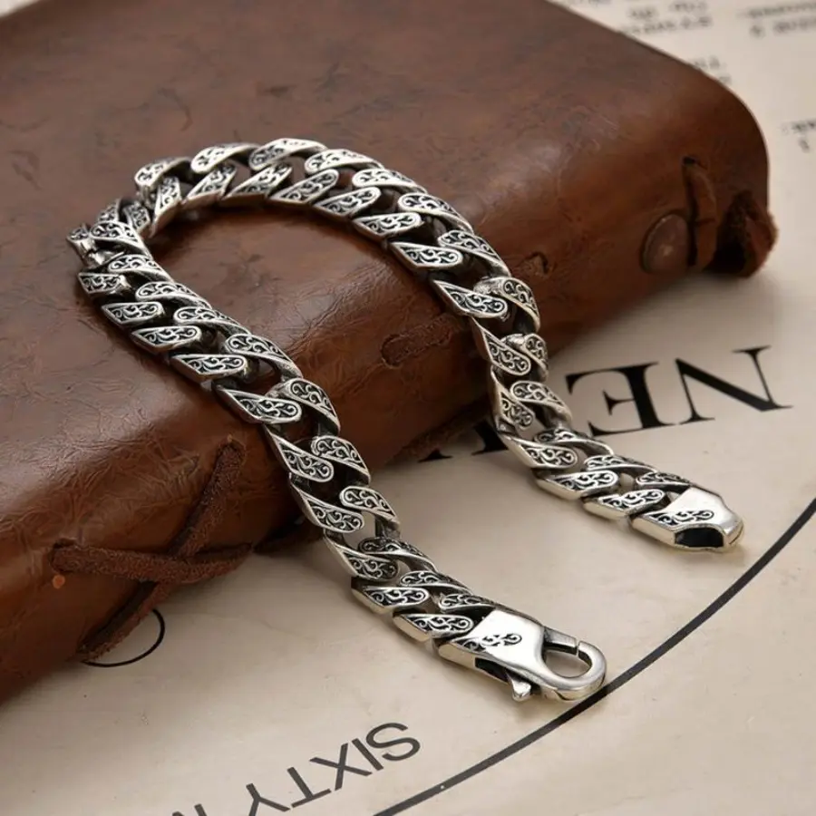 Men's Cuban Link Bracelet - Vintage Style Chain with Adjustable Slider, Stylish Durable Indoor Recreation Birthday Gift, Adjustable Slider Bracelets, Fashion, Male, Retro, Durable Metal, Multi-Size, Elegant