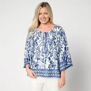 Jaclyn Smith Printed Knit Peasant Top Jaclyn Smith Printed Knit Peasant Top