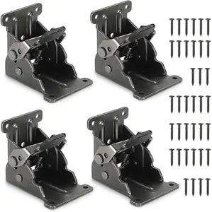 Folding Brackets for Table Bed Leg Feet 4 Pack , Self-Lock Hinge Hardware with Screws, Lock Extension Support Foldable Bracket for Furniture Leg