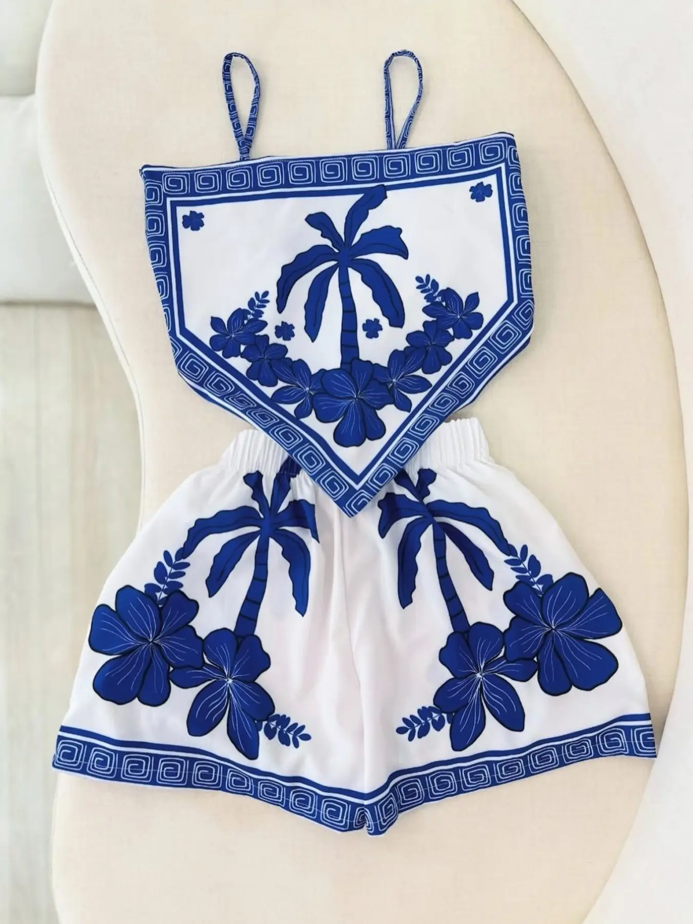 Women's Fashion Casual Leaf Print Two-Piece Set, Beach Vacation Style, Daily Wear, Campus, Student, Comfortable and Stylish