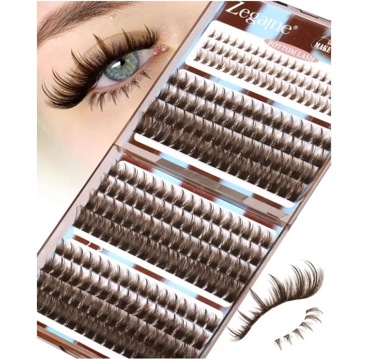 Brown Lash Clusters With Spikes Bottom Eyelash Clusters Wispy Cluster Eyelash Extensions Brown Manga Lash Clusters Fluff Individual Lashes 12-18MM 264Pcs by Zegaine