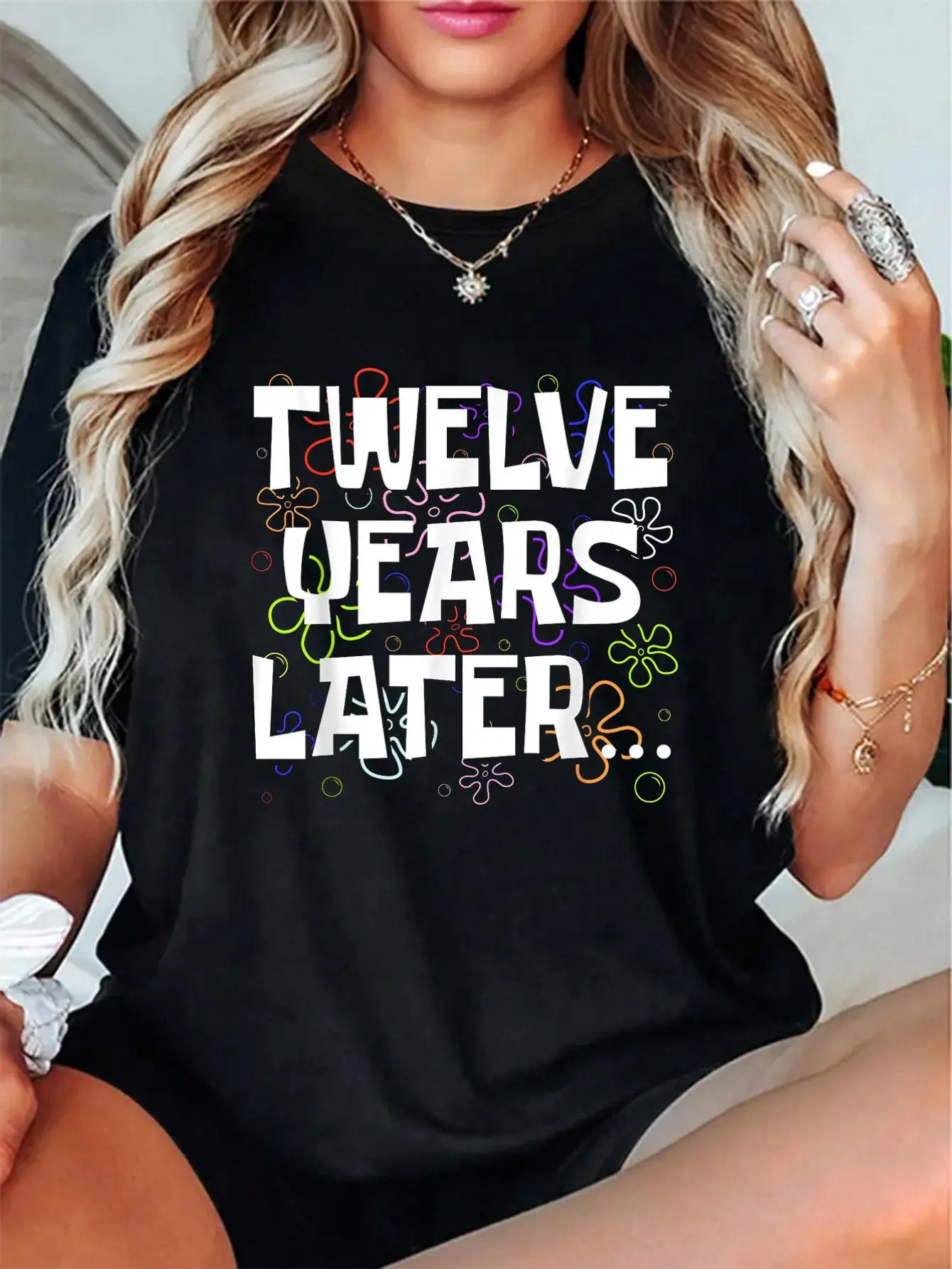 100% Cotton Unisex Twelve Years Later Funny Meme 12 Year Old 12th Birthday T-Shirt，Autumn Women's T-shirt Christmas Happy Letter Snowflake Fun Pattern
