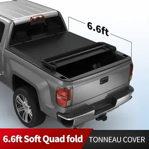 6.6ft Bed Soft Quad-Fold Tonneau Cover for 19-25 Chevy Silverado GMC Sierra 1500
