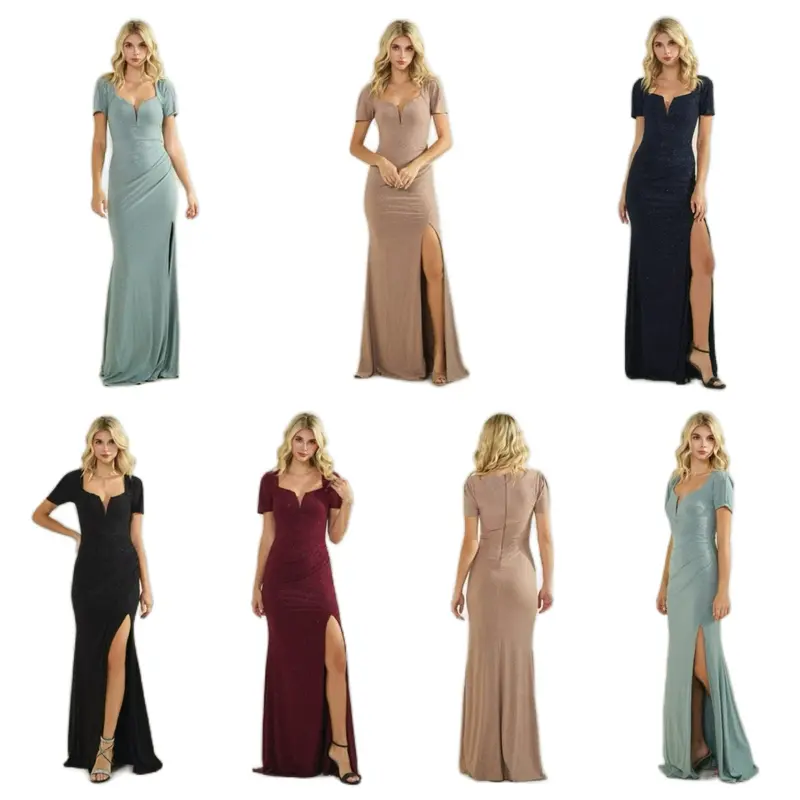 Denisse short sleeve glitter gown