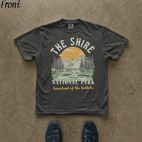 Gildan Men's Vintage Lord of The Rings Graphic T-Shirt - Short-Sleeve Casual Round Neck Black Top, The Shire Hobbit Homeland, Middle Earth J.R.R. Tolkien Movie Menswear, Tshirt