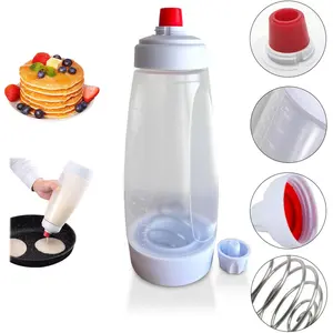 Pancake Batter Dispenser, Pancake Mix Dispenser with Whisk Ball and Stand Base, Pancake Batter Mixer with BlenderBall for Pancakes, Crepes, Waffle, Muffins, Qatayef, Cupcakes