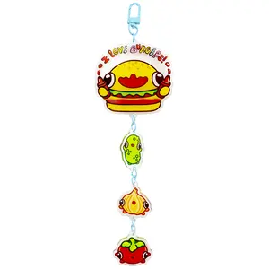 Cute Burger Keychain Kawaii Art Acrylic Charm Accessory Decorate Gift Colorful