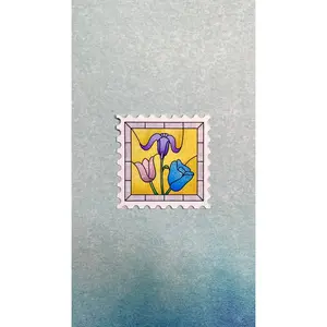 lily stained glass window postage stamp sticker