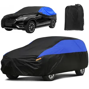 Blue and Black Full Car Cover – Waterproof UV Protection with Orange Reflective Strips, All-Weather Outdoor Full Cover for SUV Sedan Truck, Dustproof Snowproof Anti-Scratch