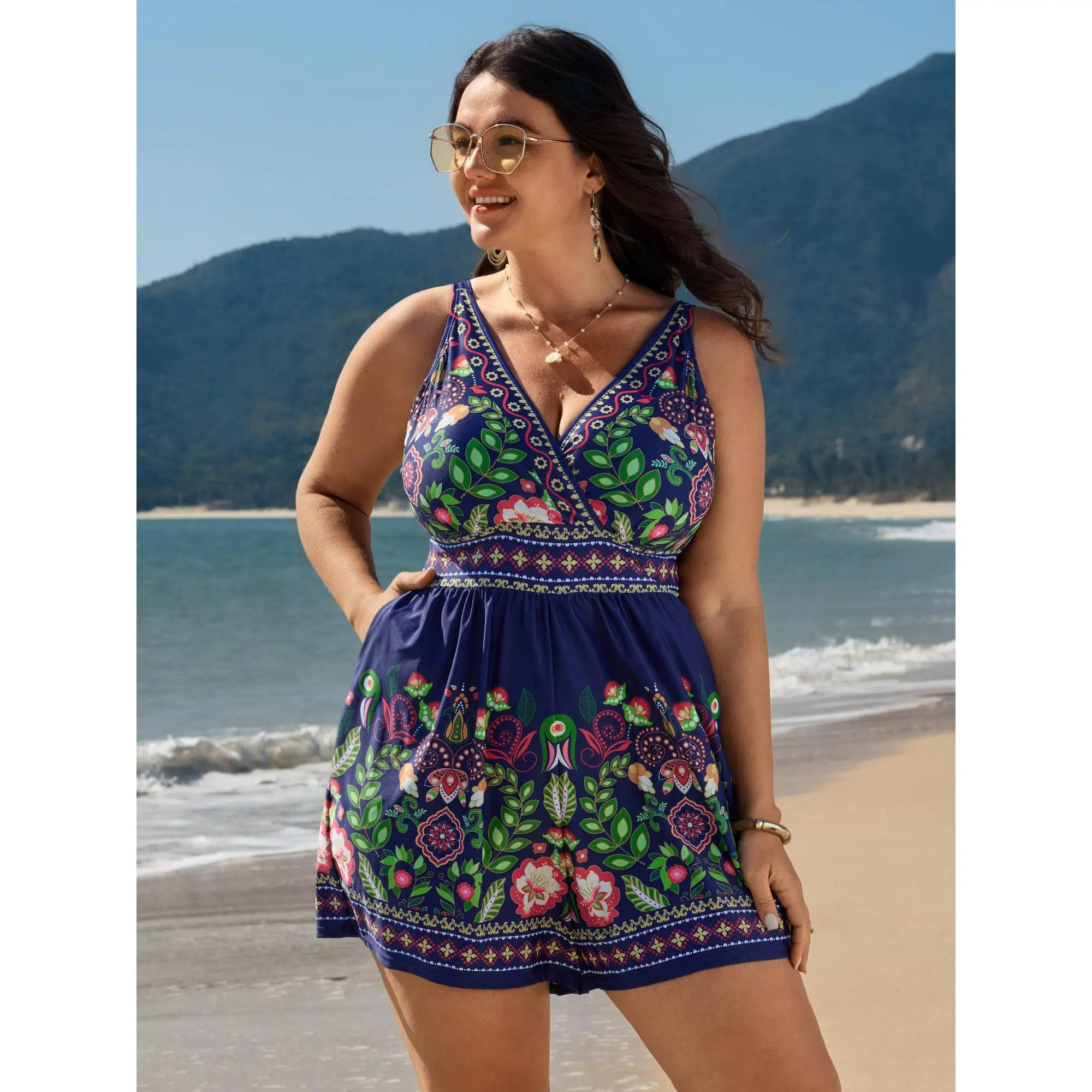 BLOOMCHIC Plus Size Tropical Print One Piece Swimsuit[M-6X] Flattering Body Confidence Swimwear,Try-On Haul,High Stretch Swimwear, ,Summerfinds
