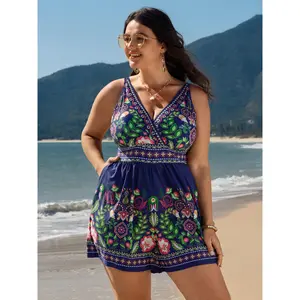 BLOOMCHIC Plus Size Tropical Print Pockets One-Piece Swimsuit [M-6X] 2026 Summer Vibes Swimweek