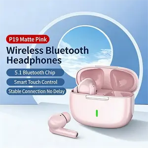 Matte Black P19 True Wireless Bluetooth 5.1 Earbuds - Electronic Headphones with Smart Touch Control, AAC Stereo Hi-Fi Audio, Dolby Bass Boost, 0 Latency for Android & iPhone Streaming (Not Water Resistant)