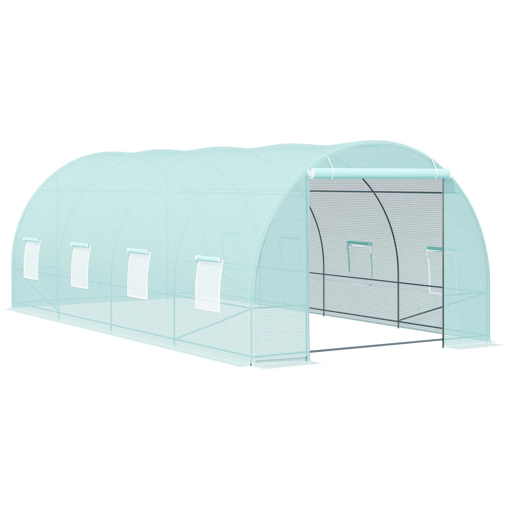 Outsunny 20'x10'x7' Walk-In Tunnel Heavy Duty Greenhouse Kit, Galvanized Steel Frame, Zippered Door, 8 Mesh Windows, Portable Design for Home Garden Supplies, Portable Greenhouse
