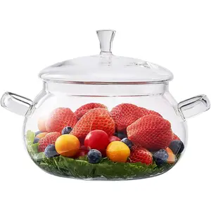 Glass Cookware Glass Pot, 2.5 Quart Glass Saucepan Simmer Pot With Lid, Microwave, Stove and Dishwasher Safe Borosilicate Glass pitcher