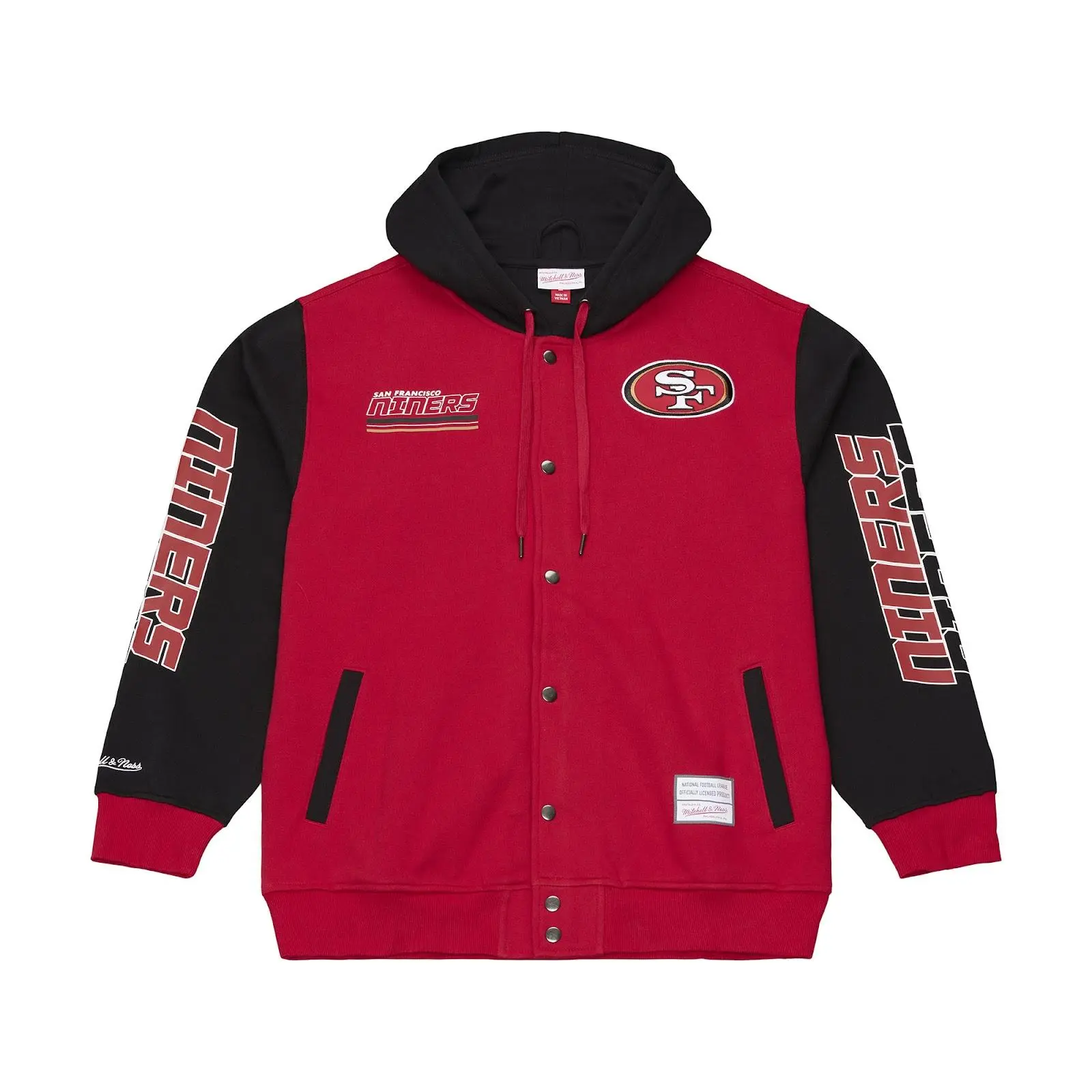 San Francisco 49ers Triple Check Courtside Button-Front Fleece Jacket, Long Sleeves, Rib-Knit Trim, Team Graphics, Fleece Fabric