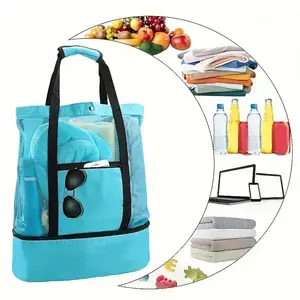 Lightweight Insulated Beach Tote Bag 7.93 Gallon Large Capacity Double Layered Foldable Vintage Style Durable Polyester with Sturdy Shoulder Straps Machine Washable for Camping Travel Beach Picnics and Shopping