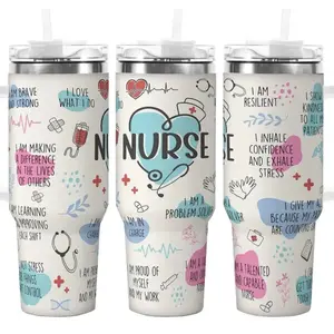 Inspirational 40oz Nurse Tumbler with Handle - Stainless Steel Travel Coffee Mug with Straw, Perfect Appreciation Gift for Female Nurses, Ideal for Birthdays & Christmas