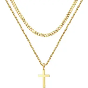 Cross Necklace for Men, Gold Black Silver Mens Cross Necklaces Stainless Steel Cross Pendant Necklace Simple Jewelry Gifts Cross Chain Necklace for Men
